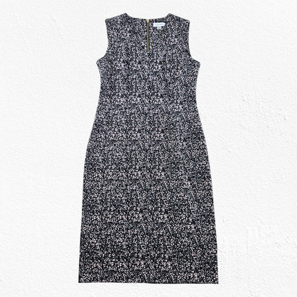 Calvin Klein Black Pink Animal Print Queen Anne Neck Sheath Dress Size 10 - Picture 1 of 8